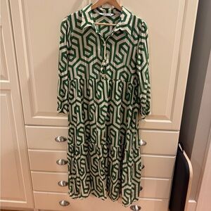 Zara Long Sleeve Dress with Green Geometric Design